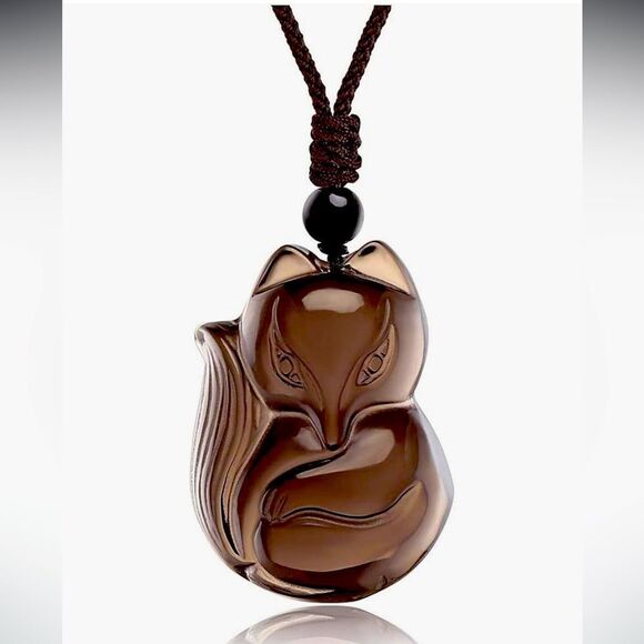 NEW! Ice Obsidian/Fluorite Fox Necklace Healing Pendant Protection Amulet Charm - Picture 1 of 11